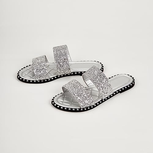 Image of Women's Open Toe Flat Sandals Rhinestone Glitter On Casual Fashion Slippers Quick Drying Indoor & Outdoor Slides