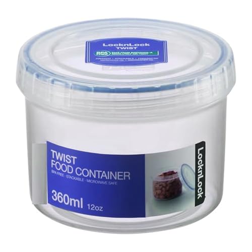 LocknLock Round 360ml Food Storage Containers with Lids - Airtight & Watertight, Microwave & Dishwasher Safe Food Containers with Twist Lids (98 x 74mm)