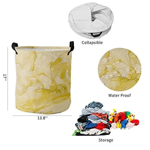 Clothes Hampers For Laundry Simple Gradient Yellow Marble Texture Foldable Laundry Hamper Waterproof Organizer Basket With Handle For Clothes, Toy, Nursery 13.8X17 Inches #TOP4