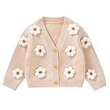 Neiwech Baby Girl Cardigan Sweater Toddler Knit V-Neck Button Long Sleeve Outwear Fall Winter Clothes Beige 2-3 T