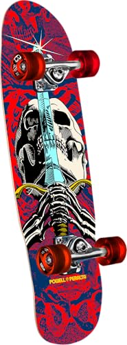 Powell Peralta Mini Ray Rodriguez Skull & Sword Skateboard Cruiser Complete, Navy/Red, 8.0" x 30"