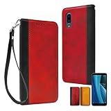 シズカウィル AQUOS sense3 plus SHV46 SH-RM11 ケース カバー 手帳型 本革調 レザーケース ボルドーレッド×ブラック 1個入り