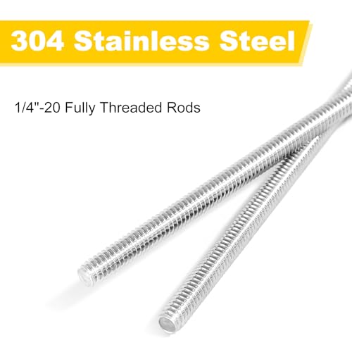 YUEARN 4Pcs 304 Stainless Steel Fully Threaded Rod, 1/4\"-20 Thread Size, 12\" Length, Right Hand Threads - Thumbnail 4