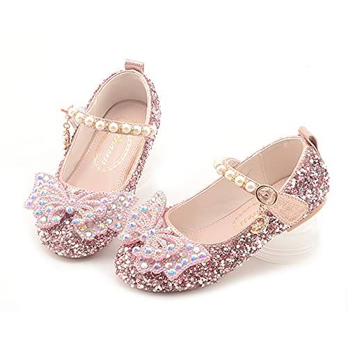 LOBTY Zapatos de Princesa para Niñas Zapatos de Cristal Lentejuelas Planos Niño Sandalias Bailarinas Bola Bodas Fiesta Cumpleaños Navidad Halloween Carnaval Accesorios Rosa Plata Dorado EU25-36