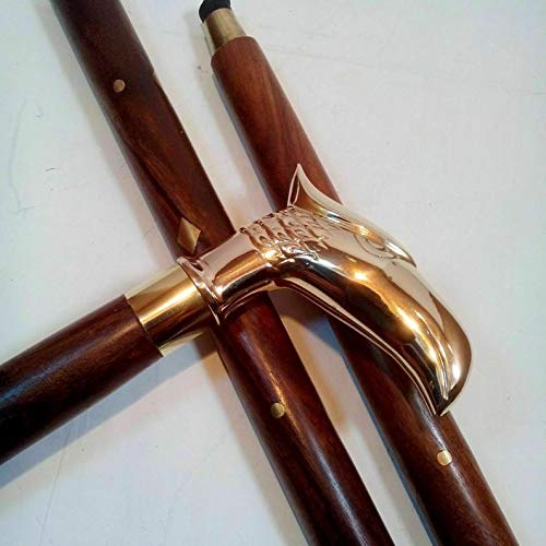 Canne de marche vintage bois laiton style victorien pour homme âgé