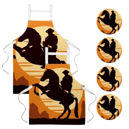 Tablier de cuisine lot de 2 style cowboy avec 4 broches pour bistrot