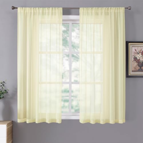Tollpiz Cortinas transparentes de lino con textura para dormitorio, cortinas de gasa para sala de estar, 137 x 160 cm de largo, color amarillo transparente, juego de 2 paneles