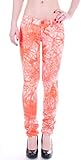  Damen Röhrenjeans Hosen Hüftjeans mit Batik Muster Damenjeans Damen-Hose-n Jeans-Hose-n Röhre-n Hüft-Hose-n Niedrige-r Leib-Höhe Bund Stretchjeans Stretch-Hose-n Weiß-e-Aprikot Gr Größe M 38