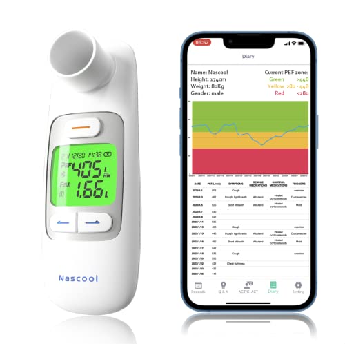 Nascool Peak Flow Meter With Bluetooth App Spirometer For Asthma Copd Monitor Pef Fev1 Home Medical 300 Records Kids Adult #TOP1