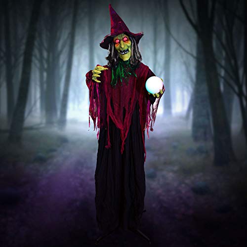 Holidayana Halloween Animatronic Fortune-Telling Witch - 5ft 5in Tall Animated Fortune Telling Witch Crystal Ball Prop Halloween Decoration, Sound and Touch Activated with Sounds, Lights and Movement