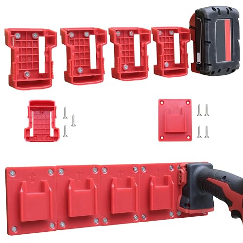 briegous 20 Pack Battery Holders Tool Holders for Milwaukee M18 18V Drill,10pcs Tool Hangers and 10pcs Battery Organizer Wall Mount(Red,70pcs Screws)