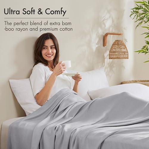 Image of Madison Park King Size Summer Blanket, Grey, 70% Rayon from Bamboo | 30% Cotton Blanket for Bed, Couch, Sofa, Soft Cozy Breathable for Hot Sleepers Menopause, Natural Cooling, Moisture Wicking