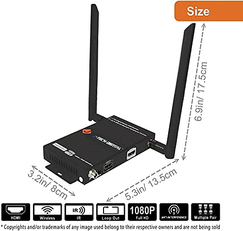 J-Tech Digital 1X2 Wireless Hdmi Extender 200’ Dual Antenna Supporting Full Hd 1080P With Hdmi Loop Output Operation Channel Change Ir Passthrough (Receiver + Transmitter 1080P 200Ft) #TOP1