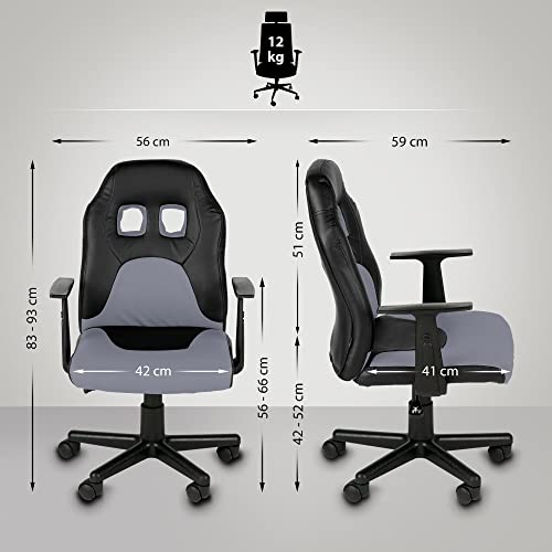 Sedia per Bambini Fun con braccioli I Sedia Cameretta Ragazzi Imbottita in Similpelle 40-50 CM, Colore:Nero/Grigio - Sedia gaming - Immagine 2
