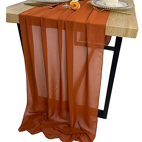 Ehldekol 13Ft Terracotta Chiffon Table Runner, 29X156 Inches Romantic And Rustic Boho Wedding Table Runner, Top Table Sheer Bridal Party Decorations #TOP4