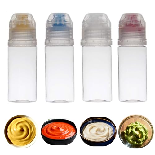 Abeillo 4-Pack Mini Honey Squeeze Bottles,Refillable Condiment Containers with Flip Top，Suitable for Edible Oil, Honey,Maple Syrup, Ketchup, Mustard, Salad Dressing，for The Kitchen or During Travel