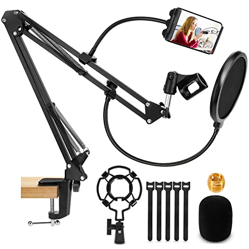 Microphone Stand, Wostoo Mic Stand Desk Boom Arm Adjustable Suspension Boom Scissor Arm For Blue Snowball & Other Mics For Professional Streaming, Voice-Over, Recording, Games #TOP14