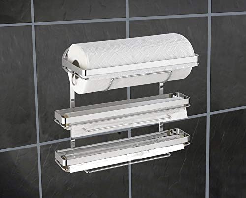 WENKO Magic-Loc Holder Trio-for 3 Different Kitchen Rolls, Fixing Without Drilling, Chrome plated metal, Silver Shiny, 16 x 33 x 32 cm