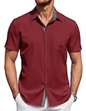 COOFANDY Mens Dress Shirts Short Sleeve Wrinkle Free Shirts with Pocket Casual Button Down Summer Shirts, Wine Red, Large