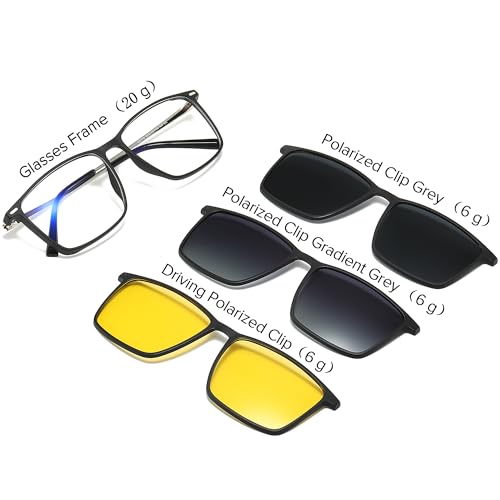 Image of Computer Blue Light Blocking Gaming Glasses Men Polarized Magnetic Clip on Sunglasses for Eyeglasses UV Protection