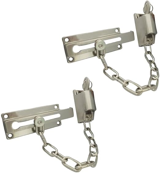 QCAA Keyed Chain Door Lock, Die Cast Construction, Satin Brushed Nickel