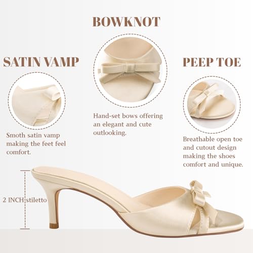 Open Toe Kitten Heels Bow Sandals Slip On Almond Toe Cutout Elegant Mule Sandals for Wedding Party Summer Shoes3