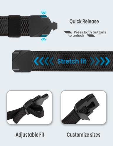 GEIT Stretch Nylon Belt with Quick Release Metal Buckle, 1 3/8" Casual Golf Tactical Invisible Elastic Web Belt3