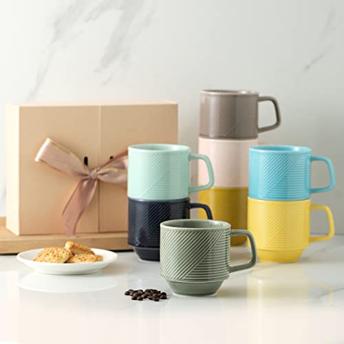 Adewnest Stackable Coffee Mug Set: 4 Pcs 13 Oz Large Stacking Coffee Cups Ceramic For Cappuccino Latte - Big Porcelain Tea Mugs For Home & Office - Microwave Safe Stacked Mugs Set Of 4 (Pea Green) #TOP5