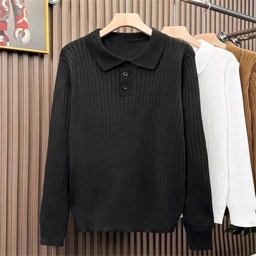 Men’S Wool Slim Fit Turn-Down Collar Long Sleeve Button Up Knitted Pullover Sweater with Stripe Pattern Jumper3