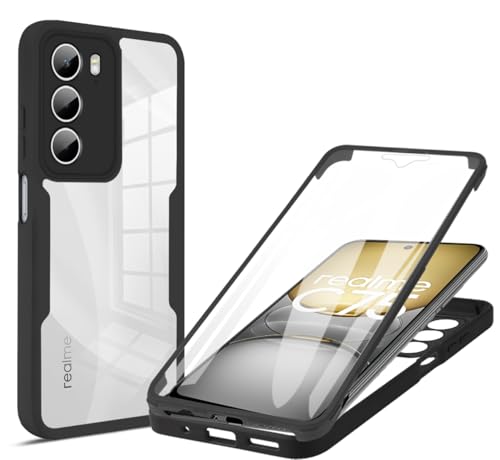 COMAKU Funda Realme 14X 5G / Realme C75 4G, 360 Grados y Protector Antigolpes [Ultra Hybrid] Transparent PC Dura Resistente + Silicona Bumper, Doble Cara Carcasa - Negro