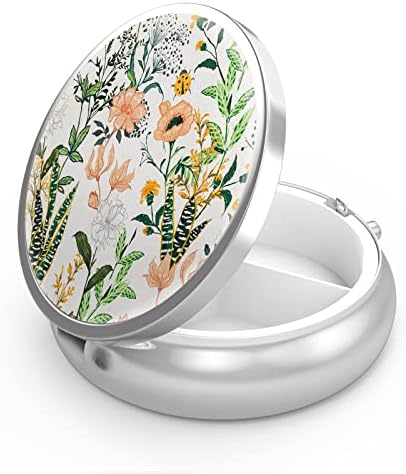 Pill Box 3 Compartment Medicine Pill Case,Portable Pill Box for Pocket or Purse Pill Box Decorative Metal Medicine Vitamin Organizer Unique Gift(Floral Flower)
