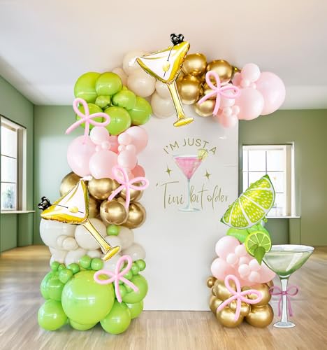 Image of Lemonade Martini balloon garland arch kit A Tini Bit Older Party decorations 130pcs Pink green white balloons martini glass mylar balloon for Martini Bar Party coquette birthday Decorations