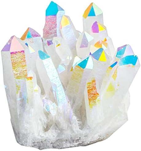 Nupuyai Titanium Coated Rock Quartz Crystal Cluster Drusy Geode for Healing Reiki Energy, Irregular Rough Gemstone for Home Decor Blue