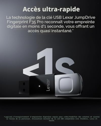 Clé Usb Lexar Jumpdrive Fingerprint F35 Pro Usb 3.0 400 Mo/ Lecture 300 Mo/ Écriture Protection Empreinte Digitale - vue 5