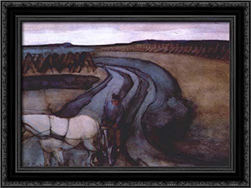 At Work On The Land 24x18 Black Ornate Wood Framed Canvas Art by Piet Mondrian
