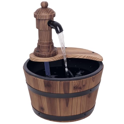 Image of Outsunny Barrel Patio Water Fountain Wood Garden Decorative Ornament