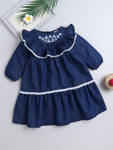 Image of Dresses for Kids Girls, Stylish Knee Length Once Piece Denim Frocks for Girls, Casual Dress for Summer & Birthday Family Gathering & Special Occasion