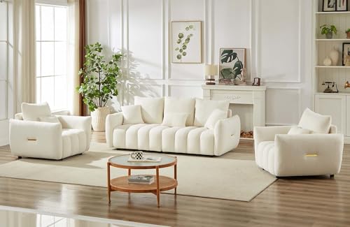 Image of Antetek 35 inch Modern Accent Single Sofa Chair, Comfy Deep Seat Teddy Fabric Living Room Chair, Leisure Boucle Reading Sofa Arm Chair for Bedroom, Office, Apartment, Beige