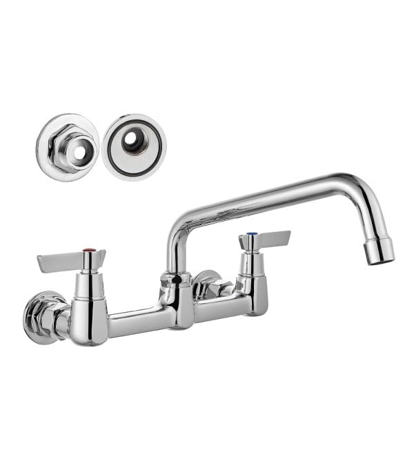 Airuida Commercial Sink Faucet, Wall Mount Commercial Kitchen Faucet with 2 Handles,8 Inch Center Utility & Laundry Sink Faucet,8 Inch Swivel Spout,Chrome Polish