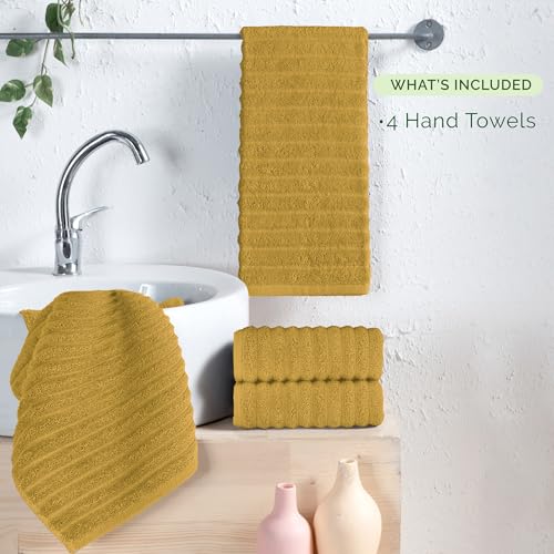 Image of Elegant Comfort Luxury 100% Turkish Cotton Corduroy Ribbed 4 Pack Hand Towel Set 16 x 28 Inch - Absorbent, Super Soft, Quick Dry, Premium Towels for Bathroom, Gym, Spa and Hotel Use, Gold