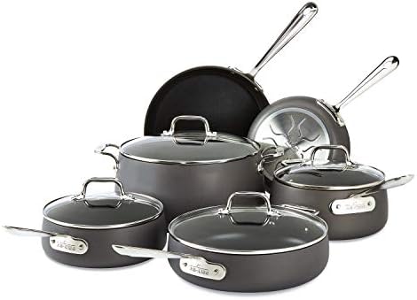 All-Clad HA1 Hard Anodized Nonstick Cookware Set 10 Piece Induction Pots and Pans Black