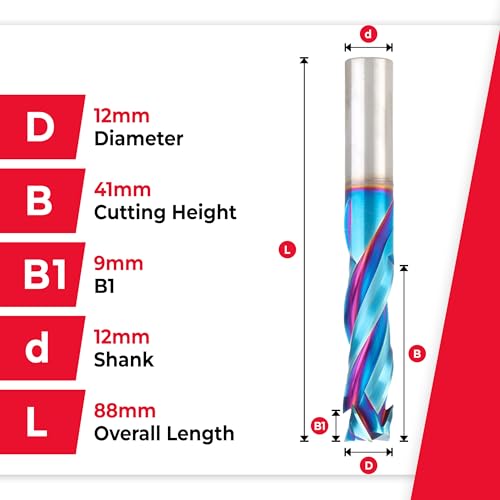 Image of Amana Tool Spektra Extreme Tool Life Coated Solid Carbide CNC Compression Spiral Router Bit, 48326-K, 12mm D x 41mm CH x 12mm Shank x 88mm L 3 Flute