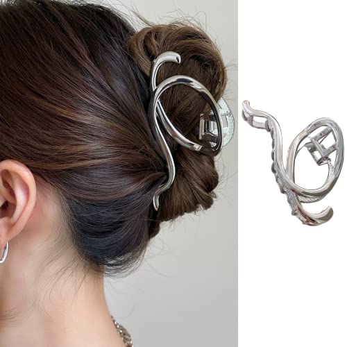 Irregular Hair Claw Clips French Silver Circle Geometry Hair Clip Large Metal Elegant Hairpin Barrettes Hair Accessories Hair Ornaments For Women Girls Thick Hair Non-Slip Hair Clamps Hair Band 1Pcs #TOP17