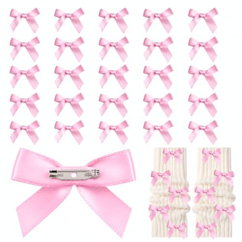 Image of 30pcs Bow Charms for Socks Mini Ribbon Bow Junk Socks Charms Brooch Pins Girly Y2K Decorative Pins for Shoes Shirts Hats Socks Gloves Crafts Coquette Safety Pins Accessories Bulk (Pink)