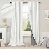120 Inches Extra Long Curtains for Living Room 2 Panels Faux Linen Darkening Insulated Thermal 100% Blackout Drapery Ceiling Curtain for Large Big Window Treatments Ideas Drapes Off White Ivory 52x120