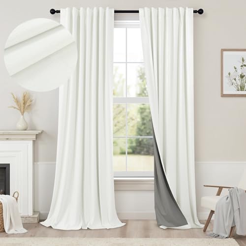 120 Inches Extra Long Curtains for Living Room 2 Panels Faux Linen Darkening Insulated Thermal...