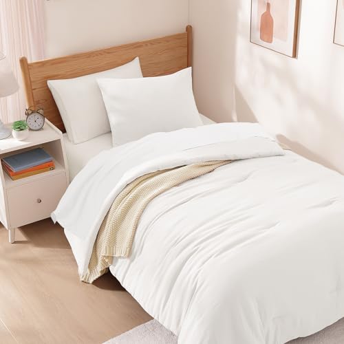 Image of Twin XL Comforter Set- 5 Pieces Prewashed Bed in a Bag Twin Bedding Sets | Soft All Season Comforter with Sheets, Pillow Sham & Pillowcase, White