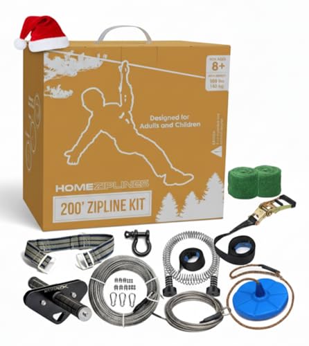 Zip Line for Kids and Adults, 200/150/100 Ft Backyard Zipline Kit, Quick Setup with Safety Harness, 350 Lb Capacity, Rustproof Stainless Steel Cable, Smooth Spring Brake, Comfortable Cushioned Seat