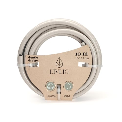 LIVLIG Gartenschlauch 10m, Gartenschlauch 1/2 Zoll Made in Germany, Wasserschlauch 10m aus recyceltem PVC, formstabil, Farbe: Greige