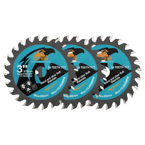 EXFEIN 75mm Disco de Corte 3PCS - Dientes con Punta de Carburo TCT 24T Disco de Corte Circular Compacto para Madera Plástico, con 9.5MM-11.12mm Arbor